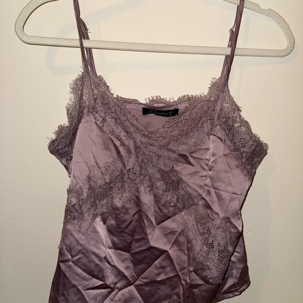 Lace Trim Purple Cropped Camisole